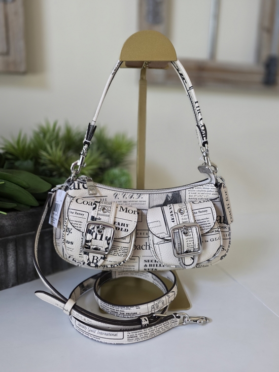 Handbags - Coach Ashton Shoulder Bag Newsprint NWT Crossbody White Black Leather